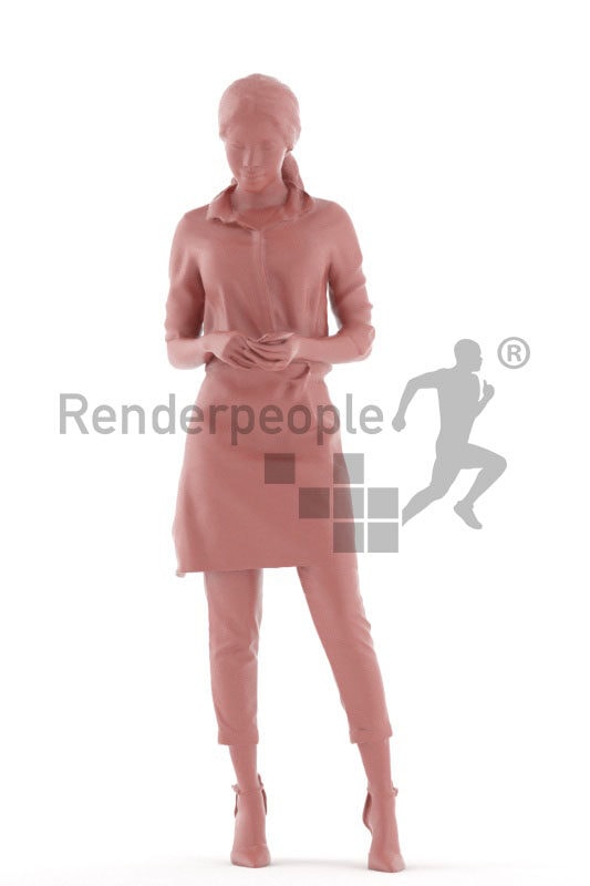 Posed 3D People model for renderings – black waitress taking orders