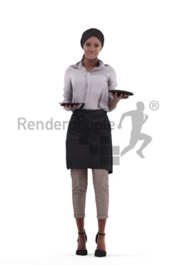3d people gastronomy, 3d black women standing and serving plates