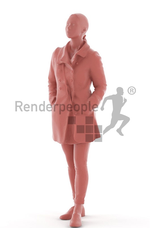 3d people outdoor, white 3d people wearing a coat