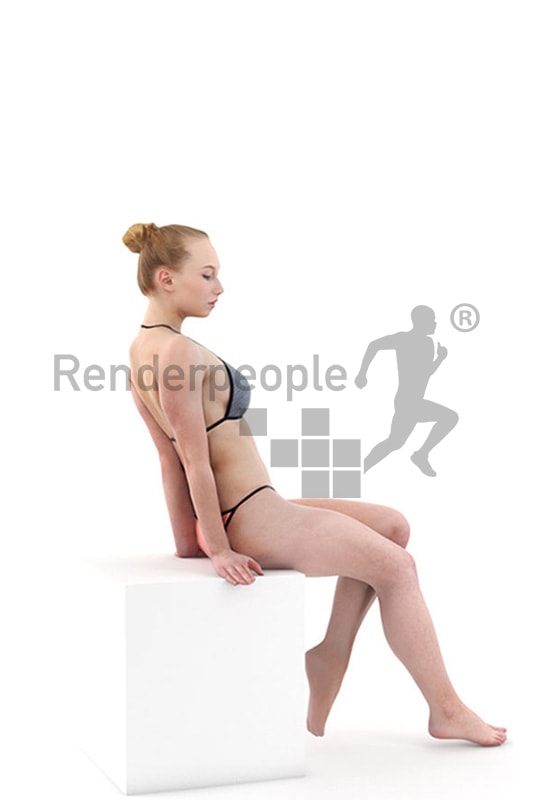 3d people bikini, white 3d woman sitting on the edge of a pool