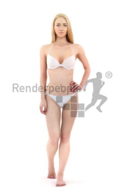 3d people pool, white 3d woman in bikini walking