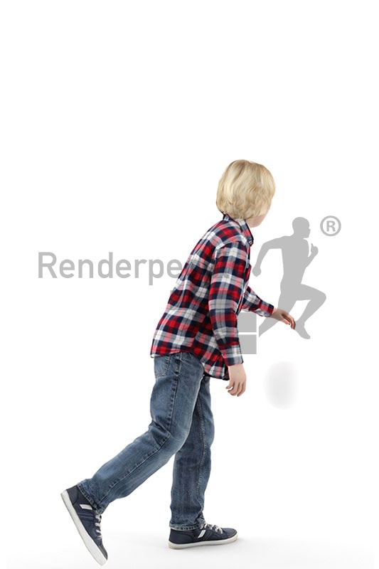3d people kids, white 3d child playing