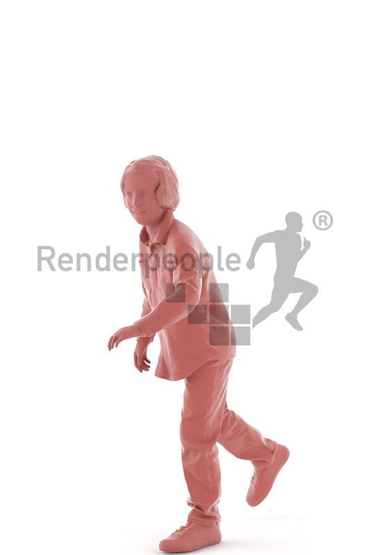 3d people kids, white 3d child playing
