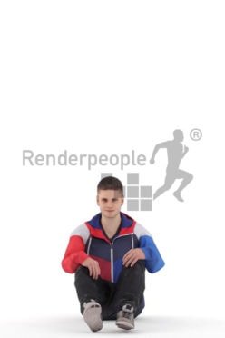 Animated human 3D model by Renderpeople – white man in streetwear, sitting