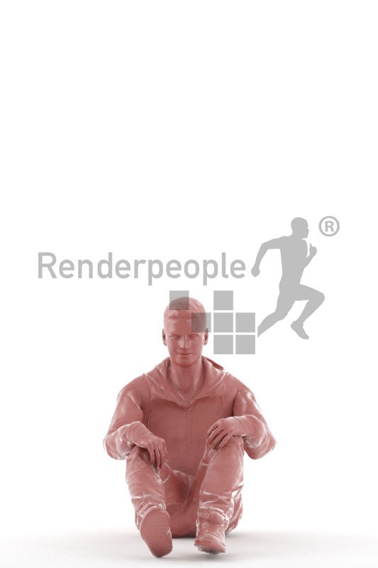 Animated human 3D model by Renderpeople – white man in streetwear, sitting