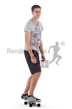 Posed 3D People model for renderings – european man in daily look, skateboarding