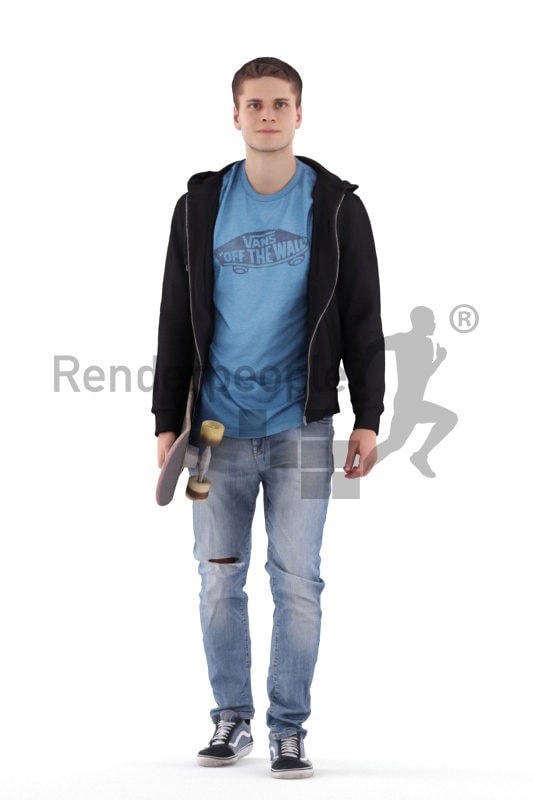 3D People model for 3ds Max and Maya – european male in casual look with a skateboard