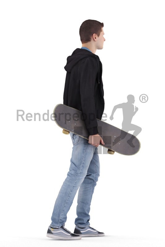 3D People model for 3ds Max and Maya – european male in casual look with a skateboard
