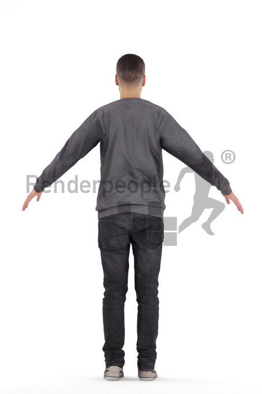 Rigged human 3D model by Renderpeople – european man in casual pullover and jeans