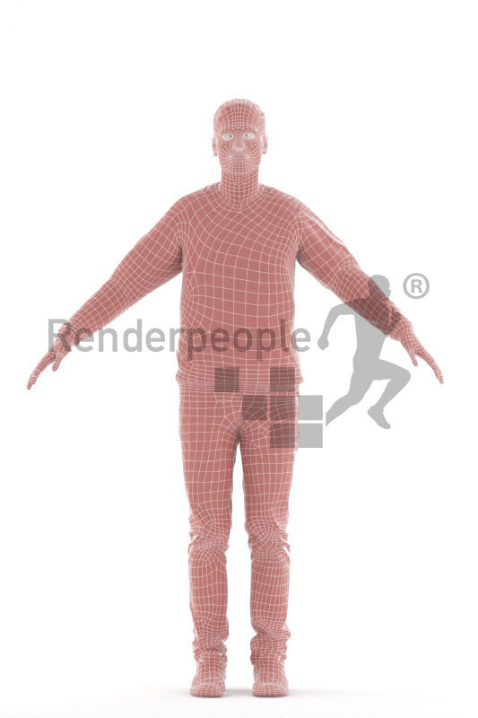 Rigged human 3D model by Renderpeople – european man in casual pullover and jeans