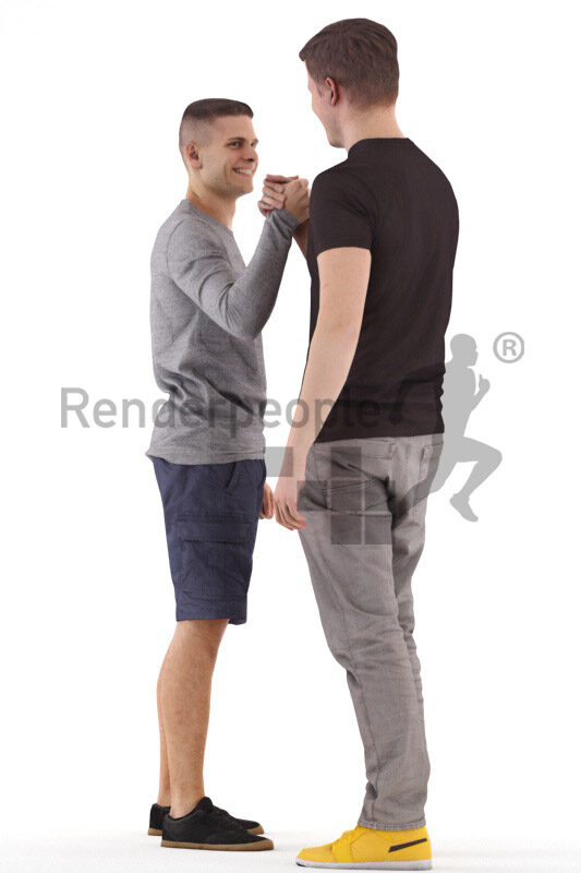 Posed 3D People model for visualization – two european man in casual look, greeting