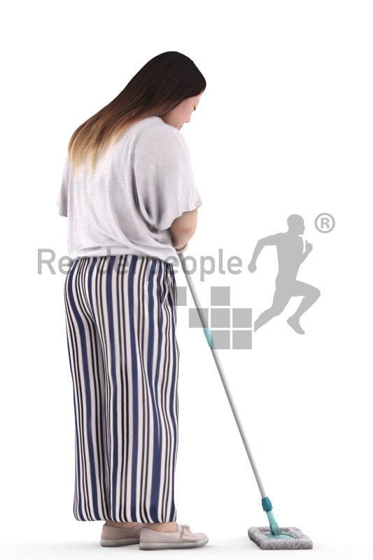 3D People model for 3ds Max and Cinema 4D – asian woman in casual spring look, mopping, wiping