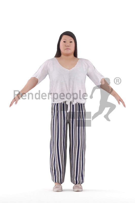 Rigged human 3D model by Renderpeople – asian woman in casual spring outfit