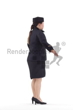 Rigged and retopologized 3D People model – asian woman in flight attendant dress in