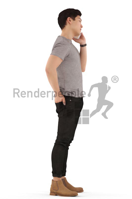 3d people casual, asian 3d man walking and talking on the phone