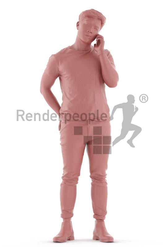 3d people casual, asian 3d man walking and talking on the phone