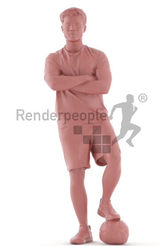 3d people sports, asian 3d man standing with soccer ball