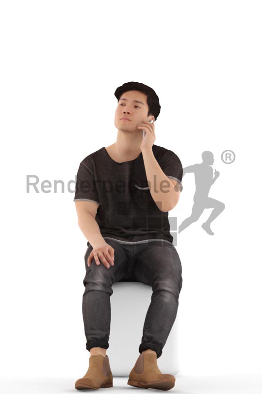 3d people casual, asian 3d man talking and talking on the phone