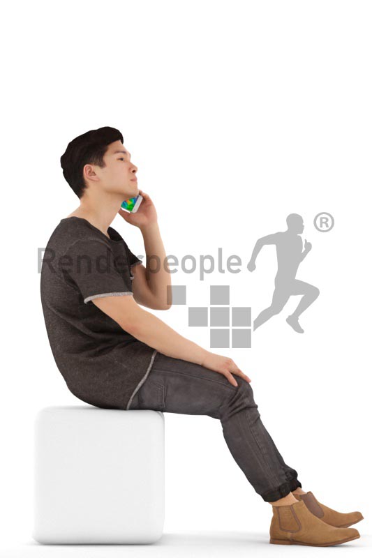 3d people casual, asian 3d man talking and talking on the phone