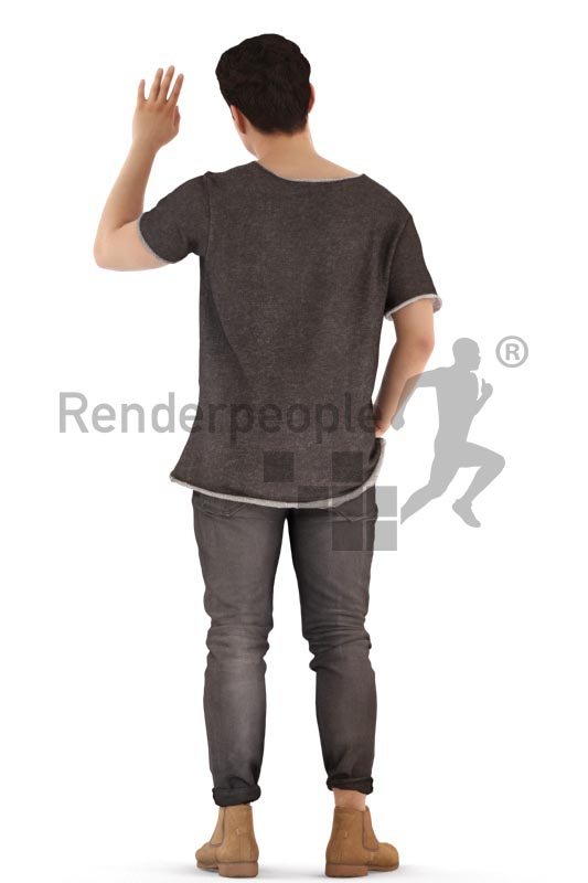 3d people casual, asian 3d man standing and waving