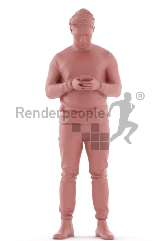 3d people casual, asian 3d man standing and texting