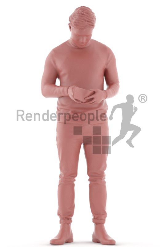 3d people casual, asian 3d man standing and looking into his wallet