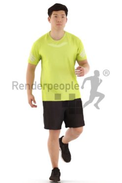 3d people sports, asian 3d man running