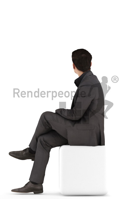 3d people business, asian 3d man sitting and waiting