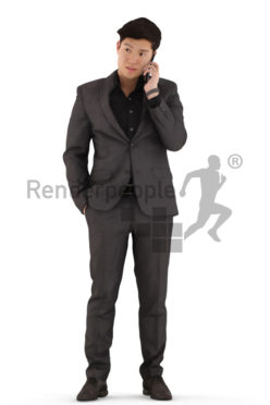 3d people business, asian 3d man standing and calling