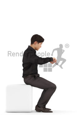 3d people business, asian 3d man sitting and eating
