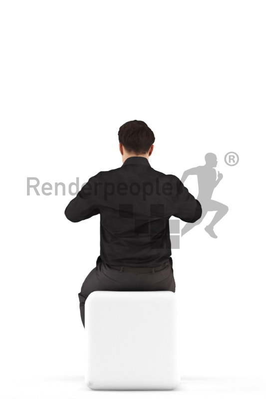 3d people business, asian 3d man sitting and eating