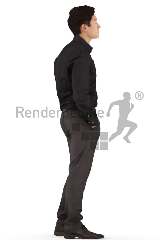 3d people business, asian 3d man standing with his hands in his pokets