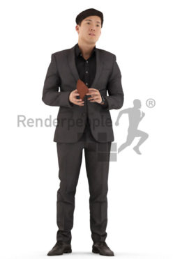 3d people business, asian 3d man standing with briefcase