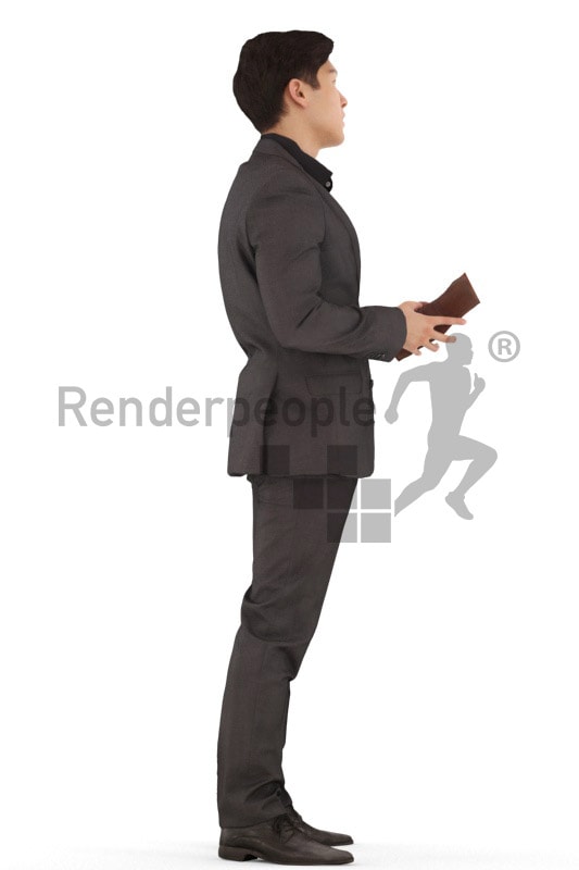 3d people business, asian 3d man standing with briefcase