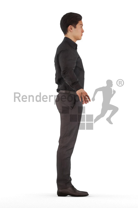 3d people business, rigged young asian man in A Pose