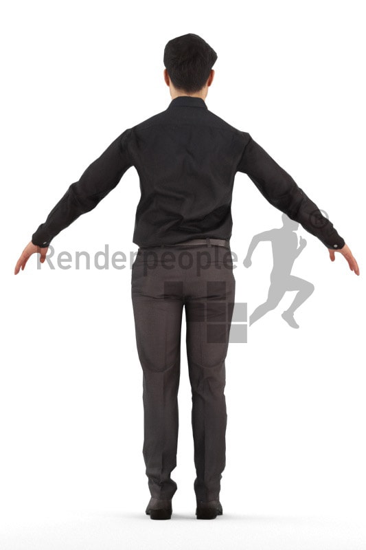3d people business, rigged young asian man in A Pose