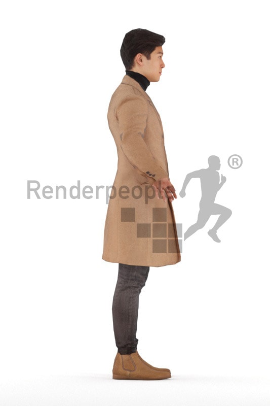 3d people outdoor, rigged young asian man in A Pose