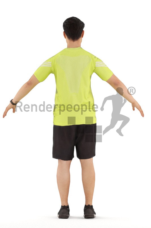 3d people sports, rigged young asian man in A Pose