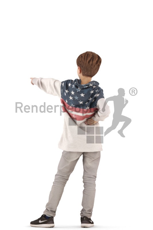 3d people casual, white 3d kid pointing