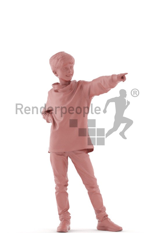 3d people casual, white 3d kid pointing