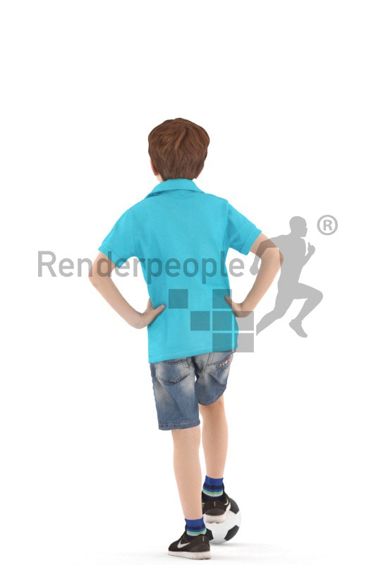 3d people casual, white 3d kid playing soccer