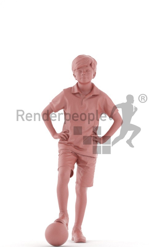 3d people casual, white 3d kid playing soccer