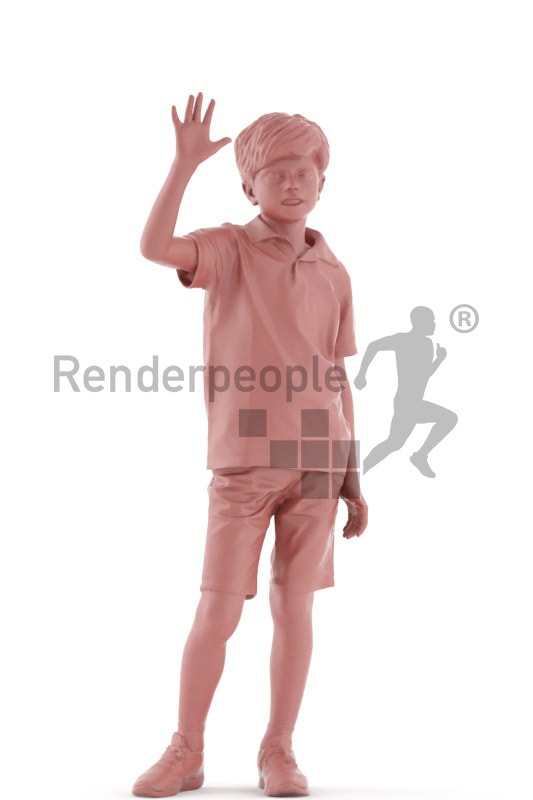 3d people casual, white 3d kid waving