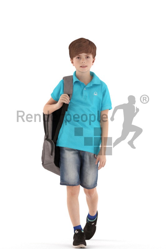 3d people casual, white 3d kid walking
