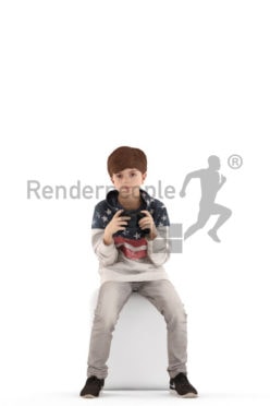 3d people casual, white 3d kid sitting and gaming