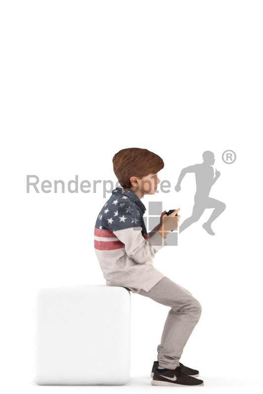 3d people casual, white 3d kid sitting and gaming