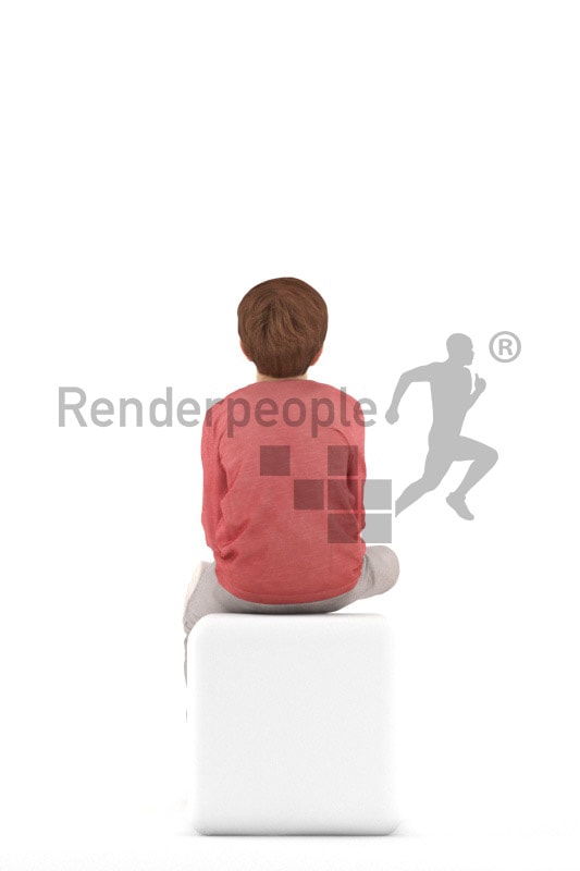 3d people casual, white 3d kid sitting