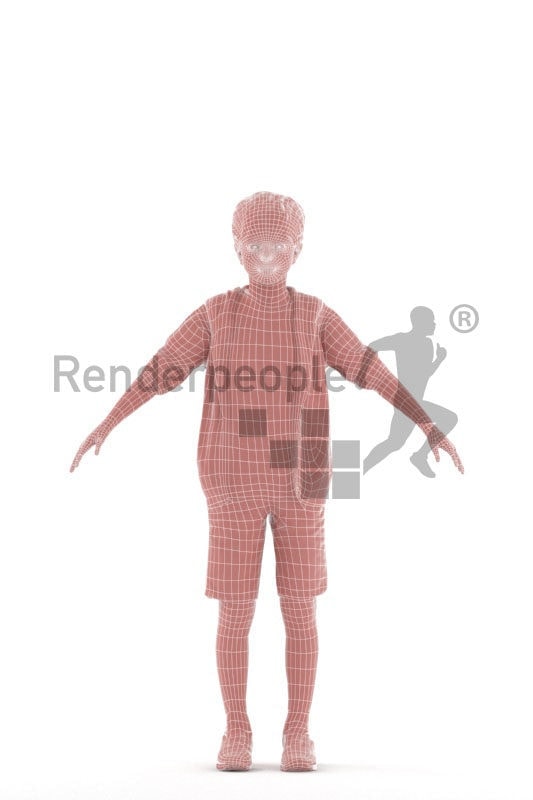 3d people casual, white rigged 3d boy in A Pose
