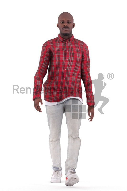 Animated 3D People model for realtime, VR and AR – black man in smart casual look, walking