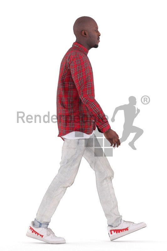 Animated 3D People model for realtime, VR and AR – black man in smart casual look, walking